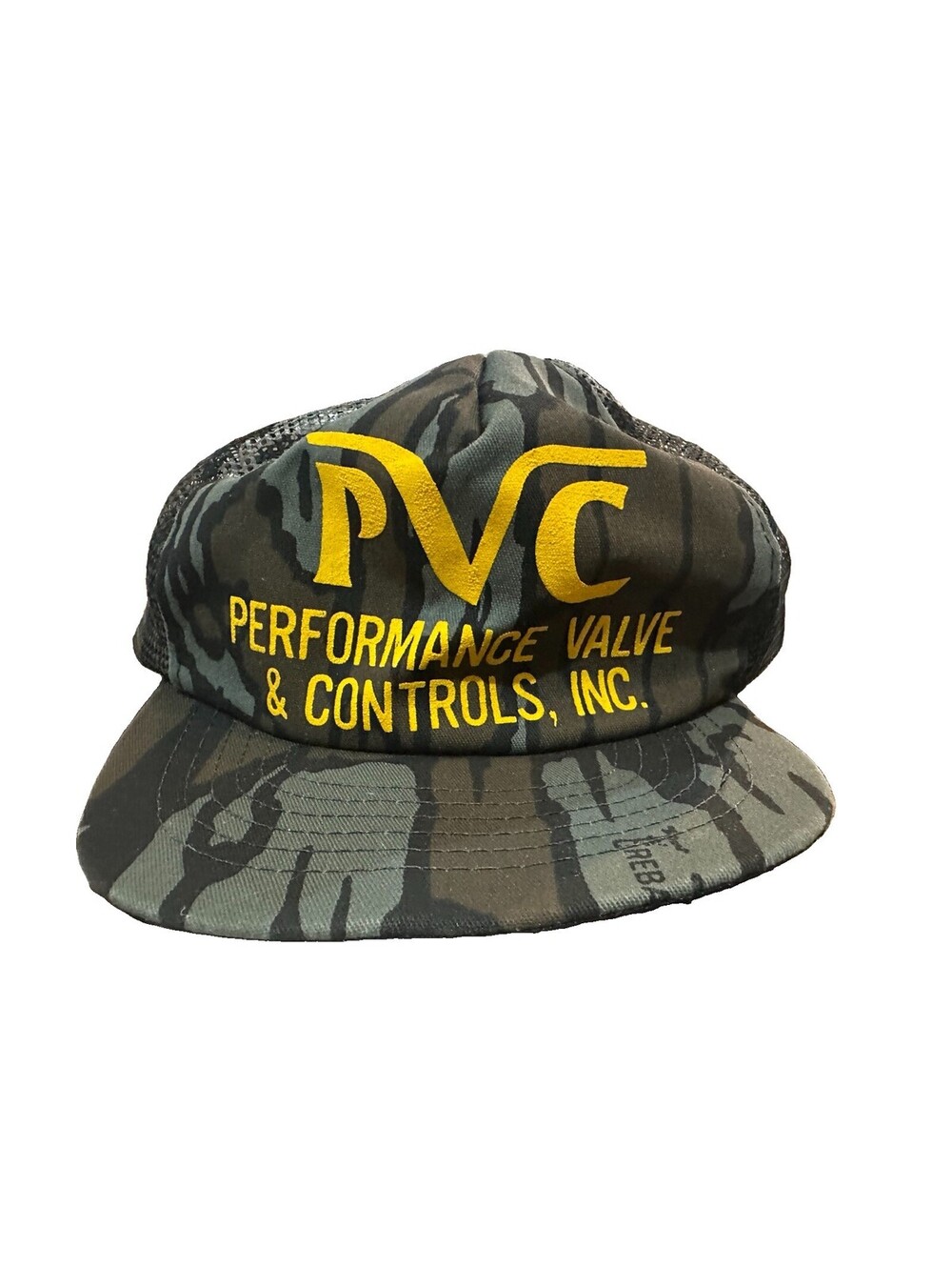 VTG PVC Performance Valve Controls Inc Camo Mesh Trucker Hat Snapback USA Made